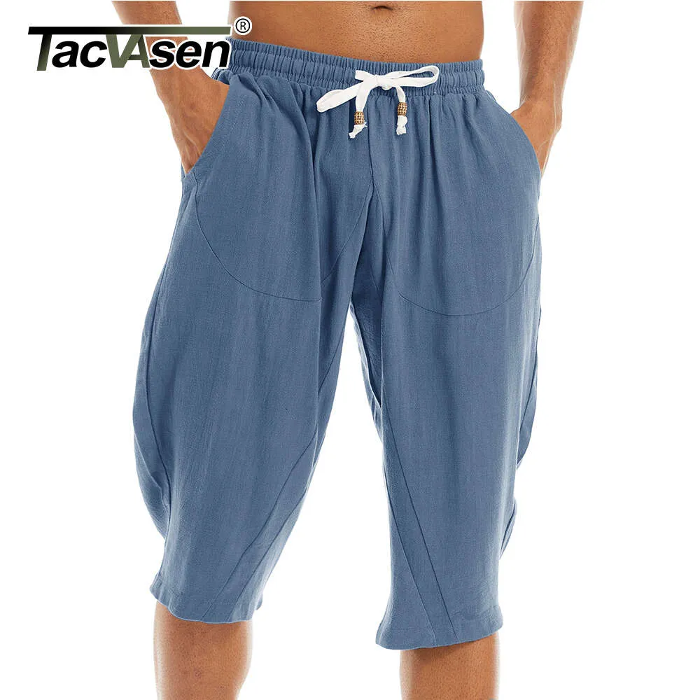 Man shorts tacvasen casual lång lös passform för män bomullslinne harem shorts under knä baggy capri yoga fies 3/4 byxor som kör basket g g