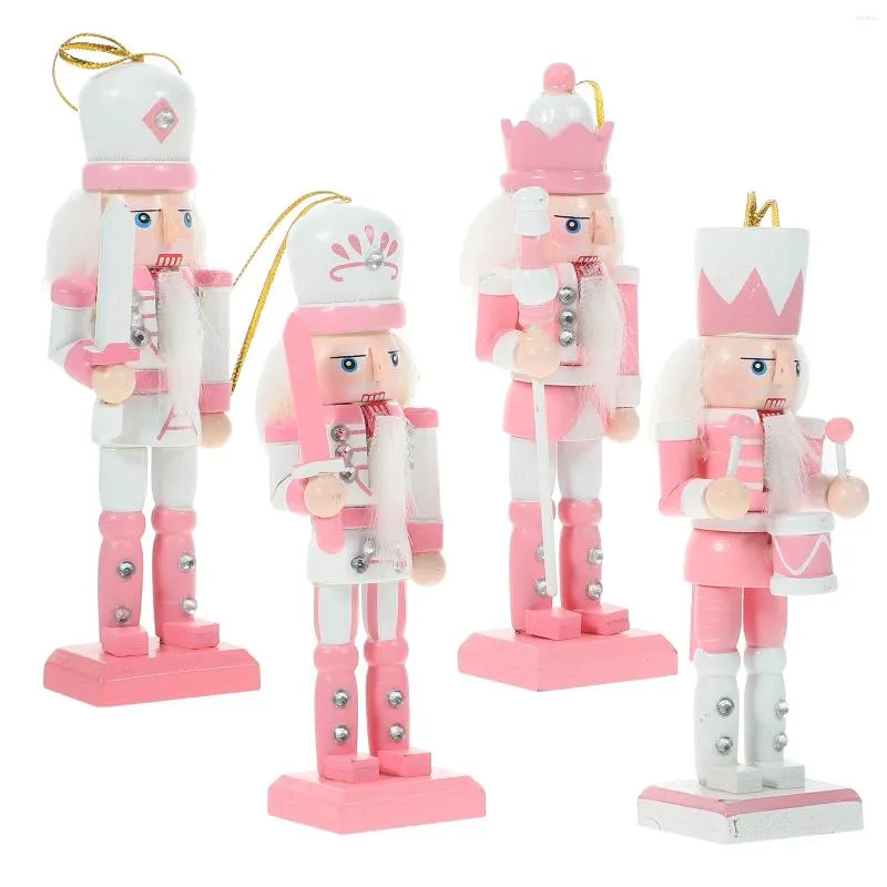 Decorative Figurines 4 Pcs Nutcracker Pendant Xmas Ornament Wooden Nutcrackers Walnuts Table Decor Soldier Desktop Set Figures