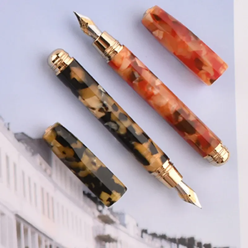 Pens Fufiwen Special Marble Celluloid Fontanna Pen Rhombus Piękny lód kwiat Iridium M Nib Pisanie długopisów prezentowych do biznesu