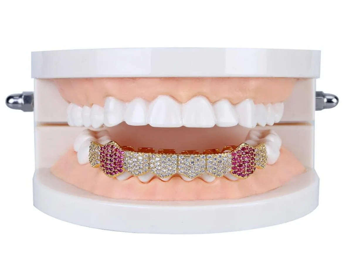 Dents hip hop 8tooth microinlaid zircon simple row dents inférieures de dents or argent orthopédiques or silvery 2 couleurs 6747277