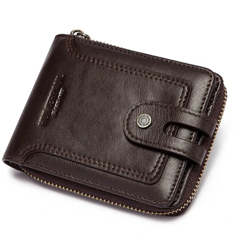 Portefeuilles nouveaux RFID Bifold Men Cowhide en cuir zip autour du porte-cartes du portefeuille Purse à bourse