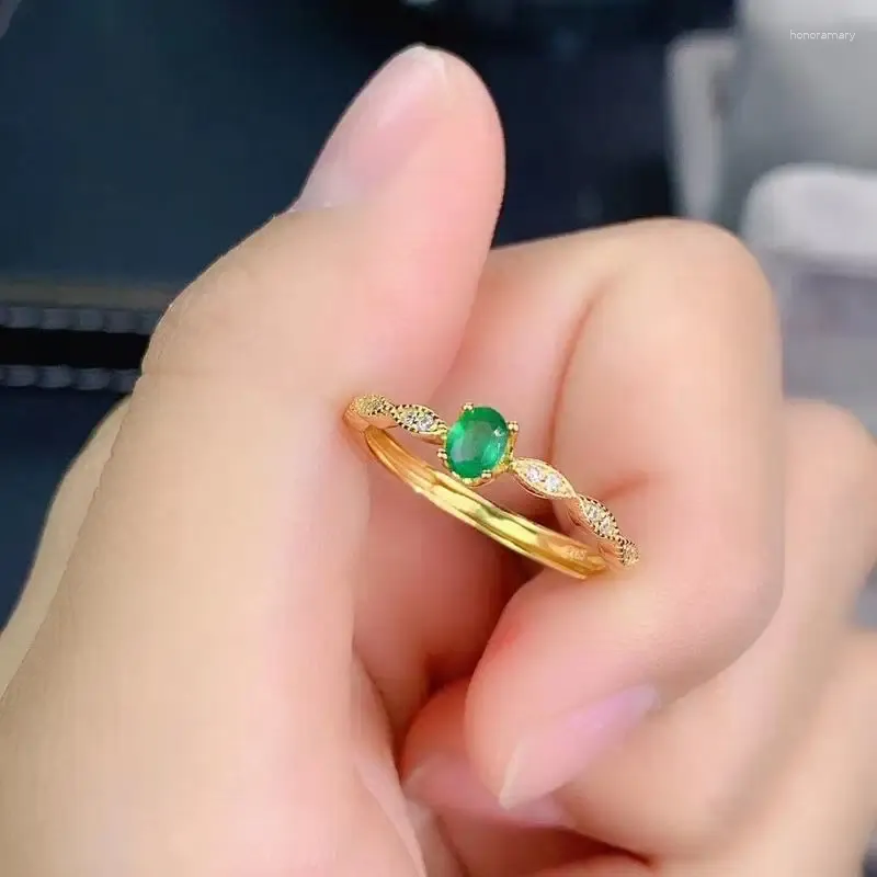 Ringos de cluster jóias 925 Silver Gemstone Ring for Engagement 3 4mm Real Natural Emerald genuína genuína