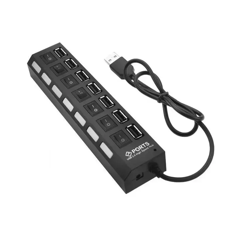 7 Ports Usb Hub LED USB High Speed 480 Mbps Adapter USB Hub with Power on Off Switch for PC Laptop Computer PC Laptop with ON/OF