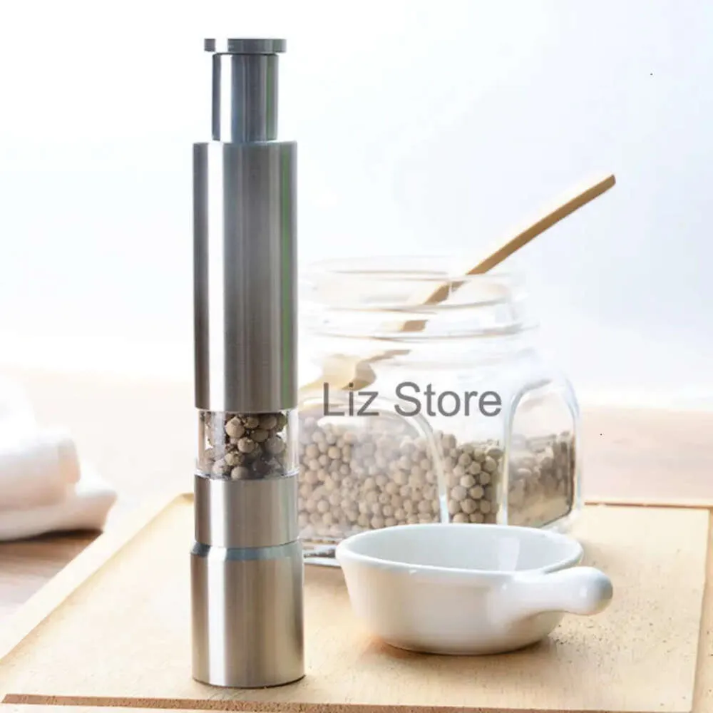 Salt Type Manual Press Pepper Mill Peppers Grinder Stainless Steel Spice Sauce Grinders Stick Kitchen Tools 27X153mm Th0935 s s