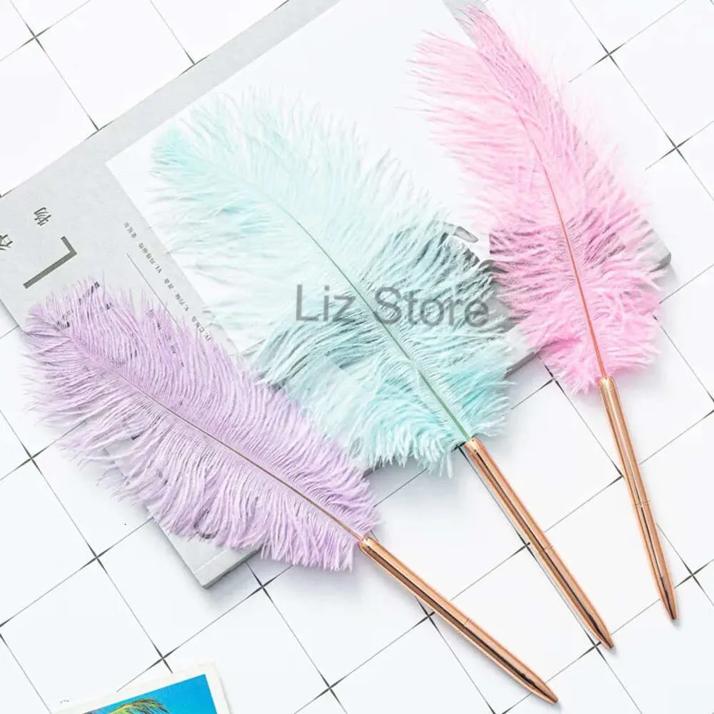 Writing Feather Ballpoint Student Wholesale Beautiful Ball Point Feathers Pens Office School Supplies Stationery Pen Multi Colors Th0843 s