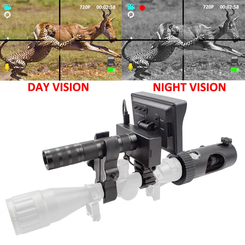 Kamery Day Nocne lunety z kamerą myśliwską 4.3 "Ekran i laserowy Ir Lantern Optics Sight 720p HD nagrywa wideo zrobić zdjęcie