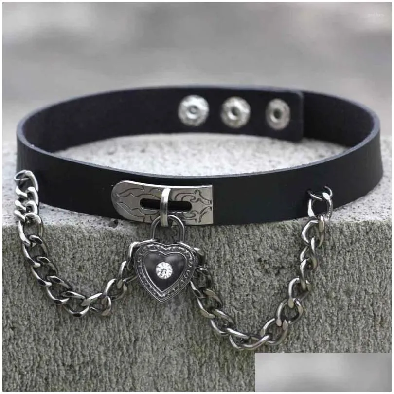 Chokers Choker Skórzany kołnierz dla kobiet Goth Punk łańcuch sier kolor color serce wisiorek harajuku y wegańskie festiwal niewoli biżuteria upuszcza dela dhdqr