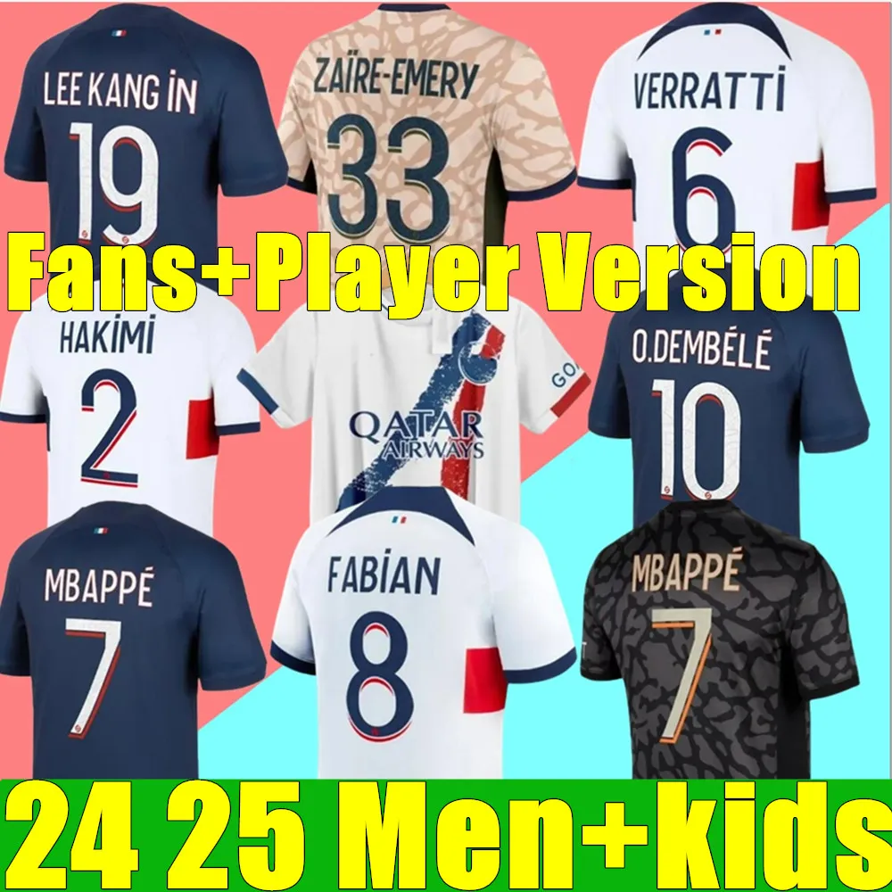24 25 Maillot Mbappe Soccer Jerseys Kids Kit 23/24 Player Version Training Pre Match 2023 2024 Maglia Paris Home Away Football Shirt Hakimi Fabian Vitinha O Dembele