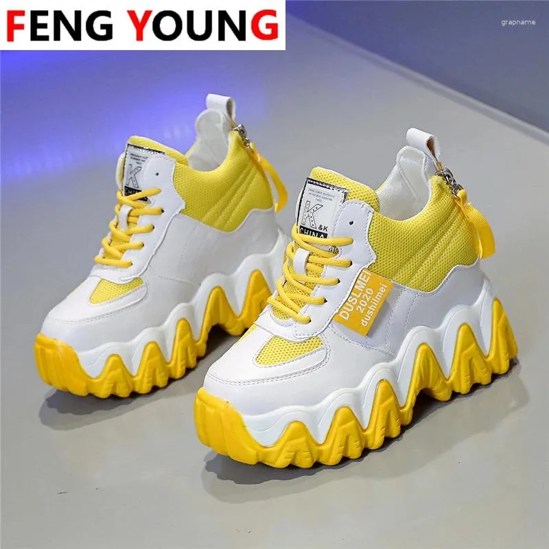 Scarpe da fitness sneakers 2024 donne piattaforma grosso Ulzzang woman designer casual giallo rosso femmina mesh vulcanizzato