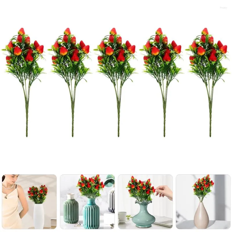 装飾花5 PCSシミュレートされたイチゴの偽の花瓶ホーム装飾フルーツブランチPVC人工プラスチック