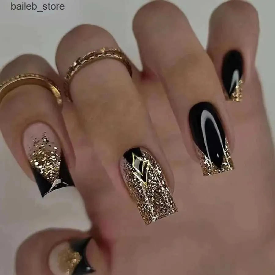 Ложные гвозди 24 с.т./1box Европа и США INS Wind Spice Girls Flash Sweet Cool French Spice Girls Shine Fake Nails Y240419 Y240419