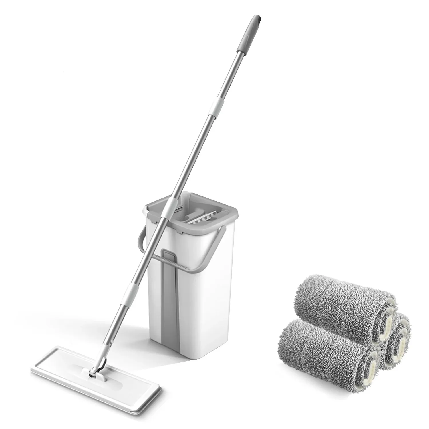 Microfiber mopp med hinkgolv rengöring pressar handfri tvättbara kuddar återanvändbara damm moppar mjuk påfyllning 240418