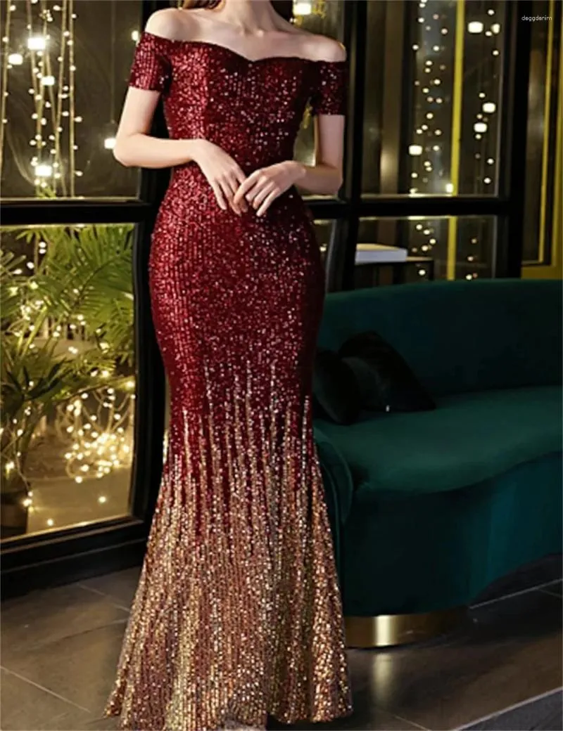 Color Block Sequined Party Dress Floor-Length Off Shoulder Short Sleeve Evening  Gown from Dhgate Urban Sexy Dresses - price 144.16