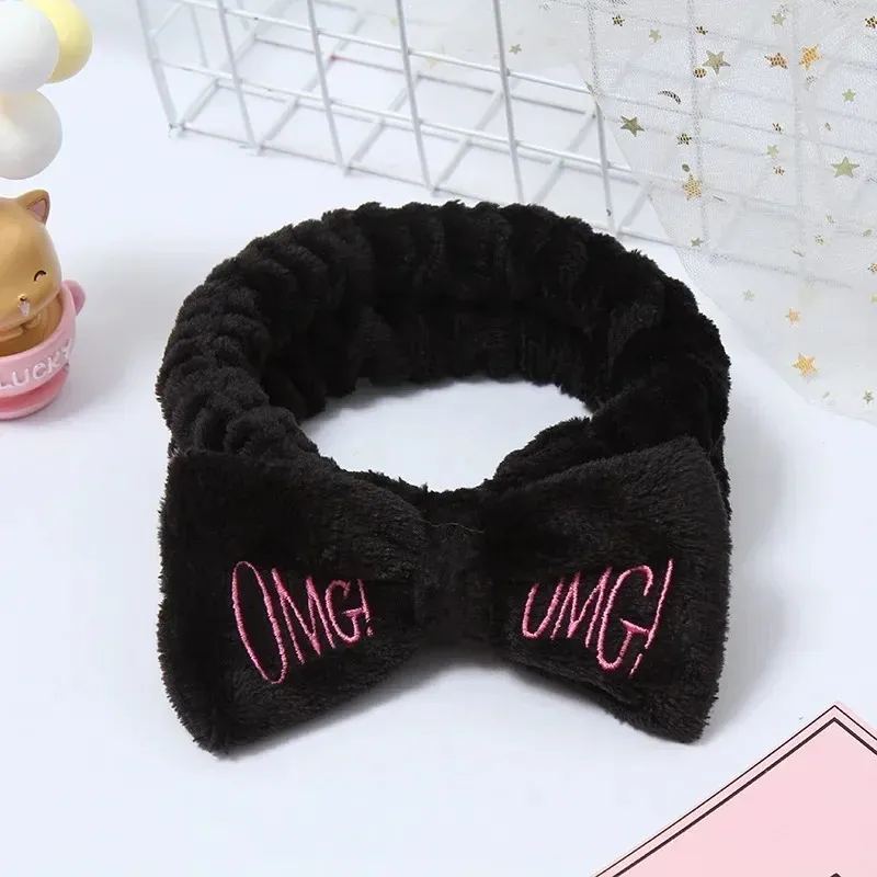 2023 New OMG Letter Coral Fleece Wash Face Bow Hairbands For Women Girls Headbands Headwear Hair Bands Turban Hair Accessories