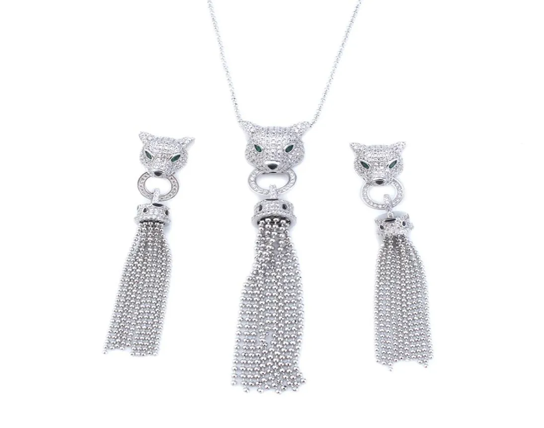 Luxe sieraden luipaard Tassel oorbellen ketting set feest glinsterende mode elegante vrouwen3363915