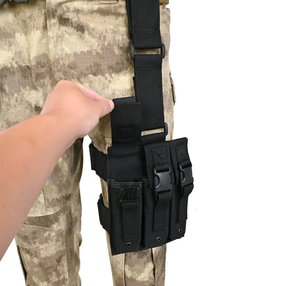 Förpackar Tactical Drop Leg Bag MP5 MP7 Snabbfrisläppning Triple Magazine Pouch Holder Cartridge Military Airsoft Equipment Jakt varor