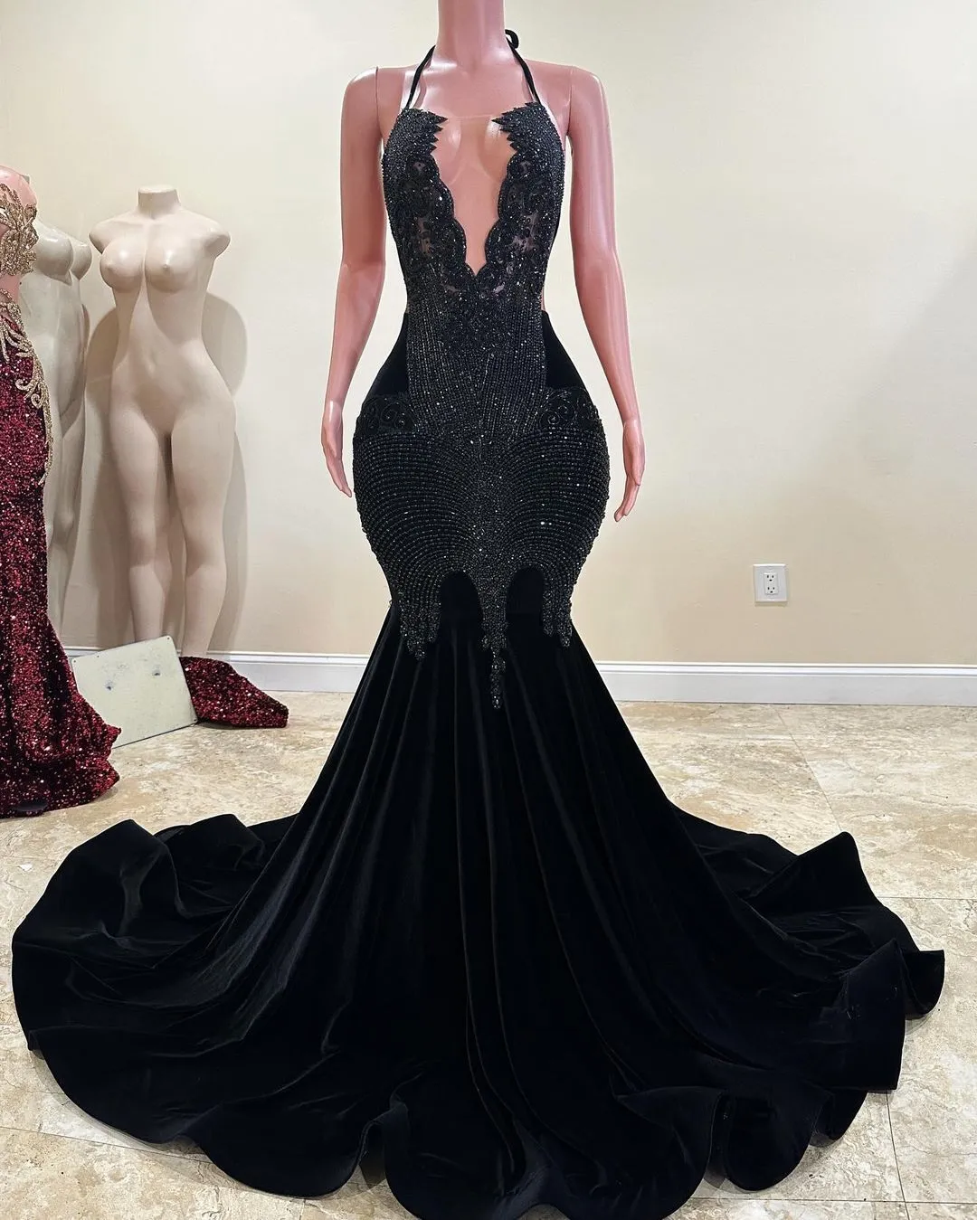 red halter evening dress Fuchsia Halter Neck Tiered Ruffles Long Prom Dress