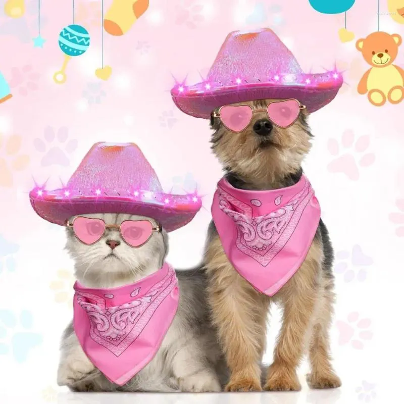 Dog Apparel Western Cowboy Outfit Retro Design Pet Costume Set With Led Light Hat Heart Lens Glasses Lace-up For Cat