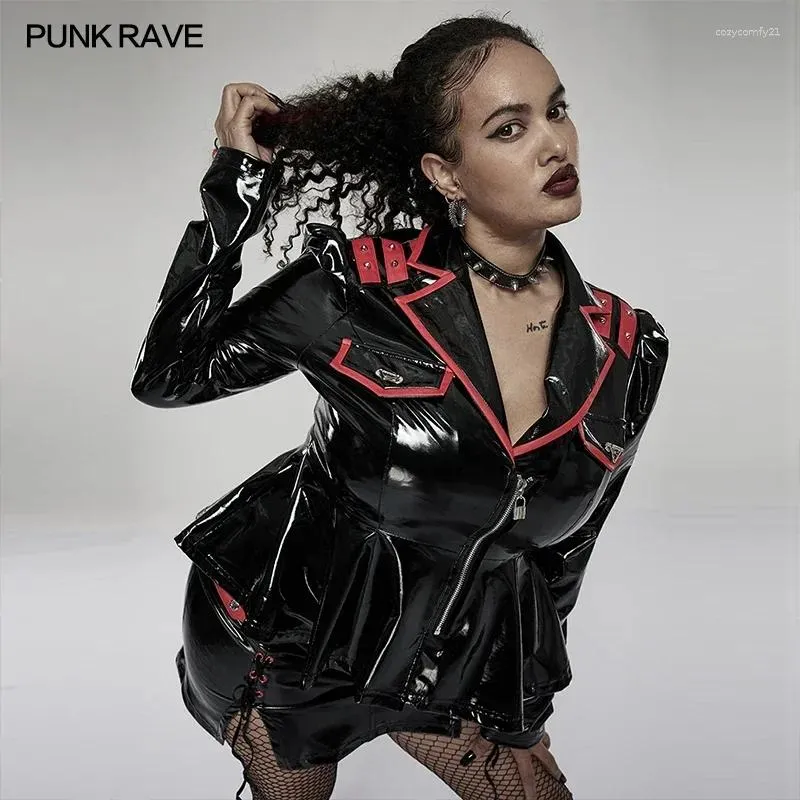 Vestes pour femmes punk rave gothique sexy veste en cuir brevet beau cosplay fête club pheet hem coat printemps / automne