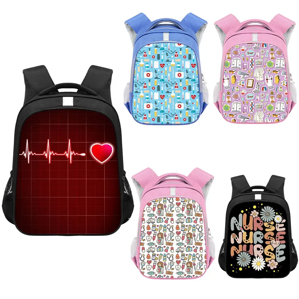 Mochilas Cartoon ECG Hospital Print Backpack para adolescente menino menina infantil bolsas de escola Doutor enfermeira estetoscópio mochila rucksack