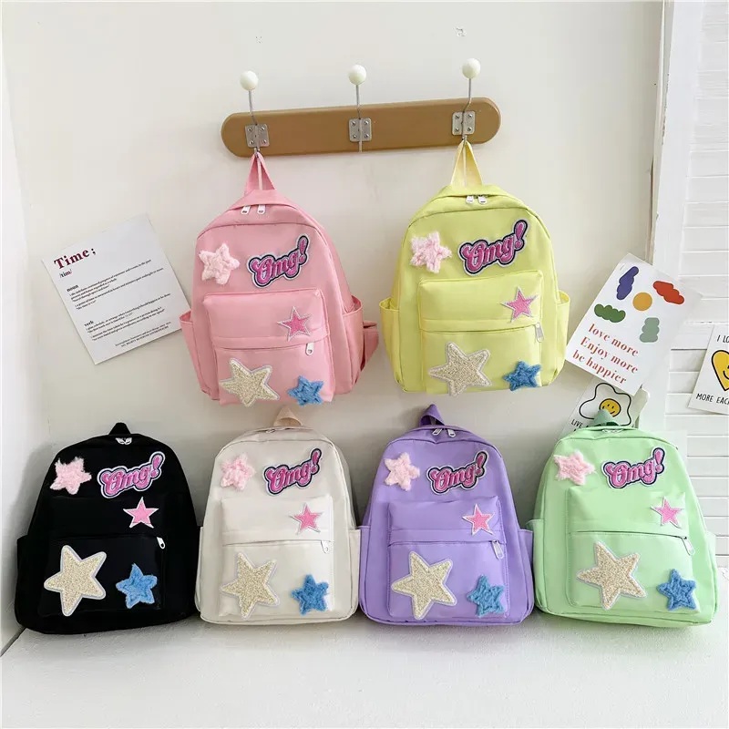 Sacs Kids Zipper Sac à dos coréen Light Portable Portable Kindergarten Stars Stars Brodery Children Toile Backpack for Girls Boys Bags