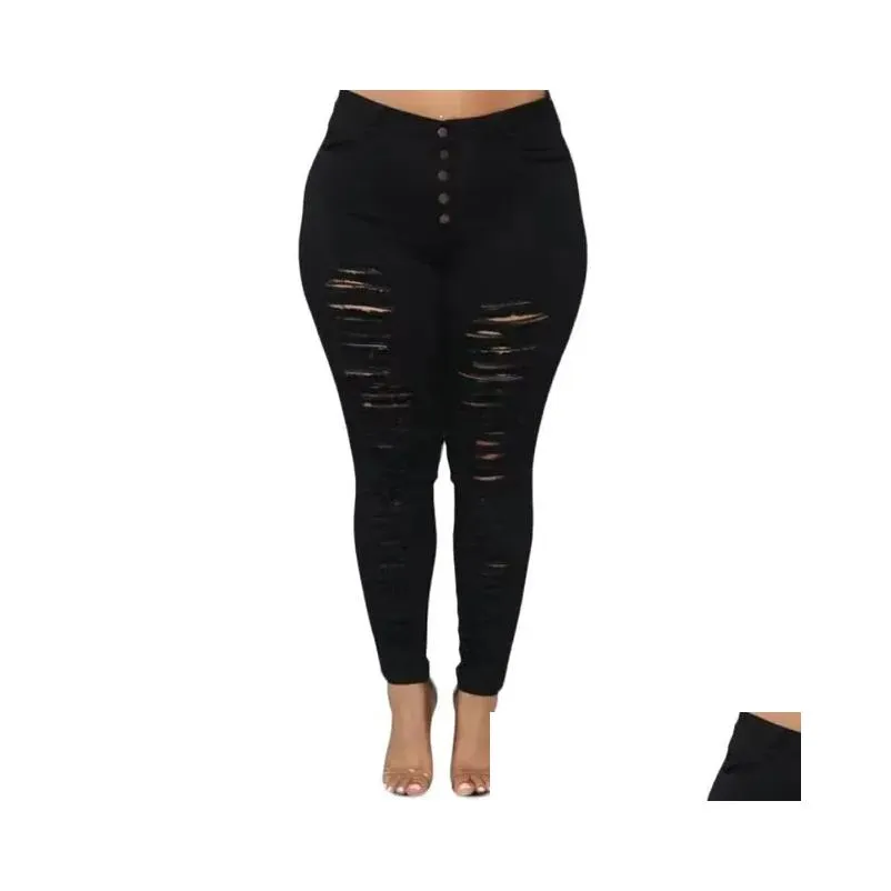 Pantalon de taille plus femme Butt Up Ripped Skinny Skiny Stretch Black Jeans 4xl Street Grand Panneau de crayon en jean LG décontracté Poussez Slim Pantal