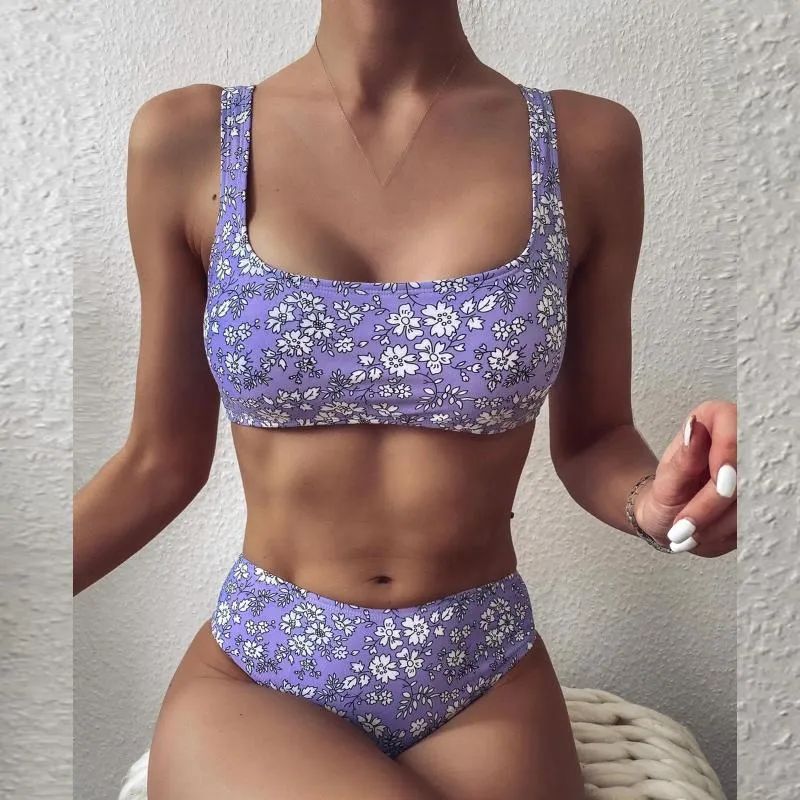 Atuação feminina de roupas de banho alta Corte duas impressão Sexy Bikini Piece Lace Tistia de banho Up Swardeswears Sunflower Tanho de banho