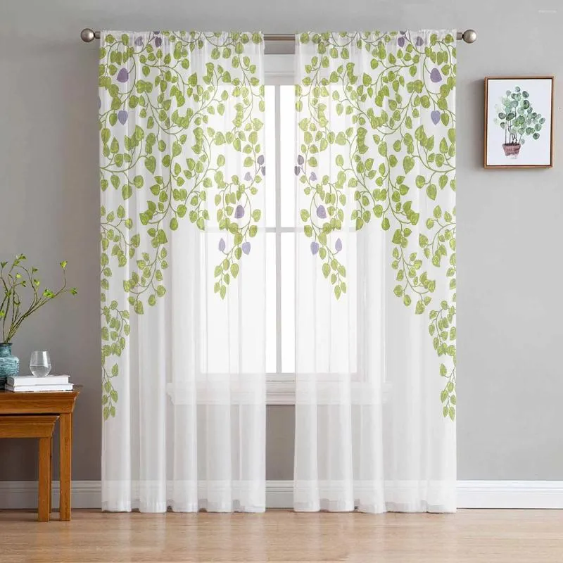 Osłona liści rośliny winorośl Sheer Tiul Curtains for Living Room Valance Kitchen sypialnia okno Draperia