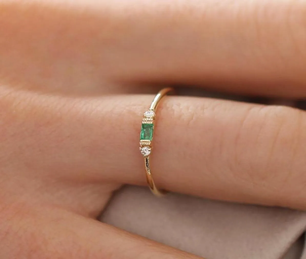 Wedding Rings Lkn Amazon Wish European and American Rose Gold Vrouw Emerald Zirkon PLATATE 18K verlovingsring7315091