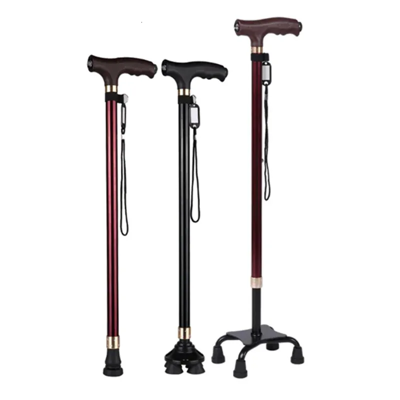 Non-slip Walking Sticks For The Elderly Retractable Aluminum Alloy Multifunctional Cane With Led Light Old Men Crutch 240409