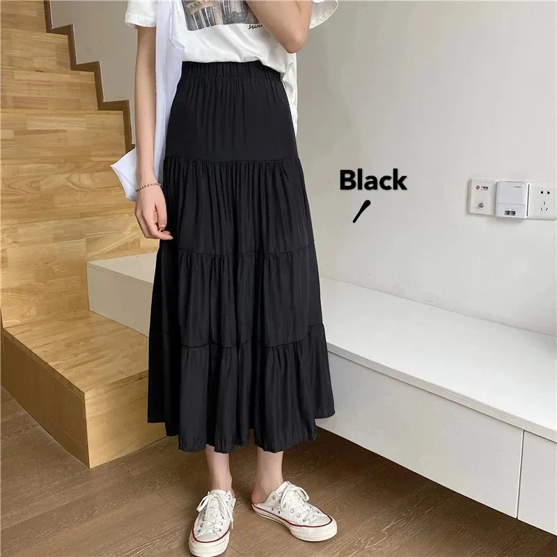 Wiosenne lato Kobiety szyfonowe spódnice vintage elastyczne patchwork biały czarny elegancki ciasto Long Cake Aline spódnica dla studenta 240418