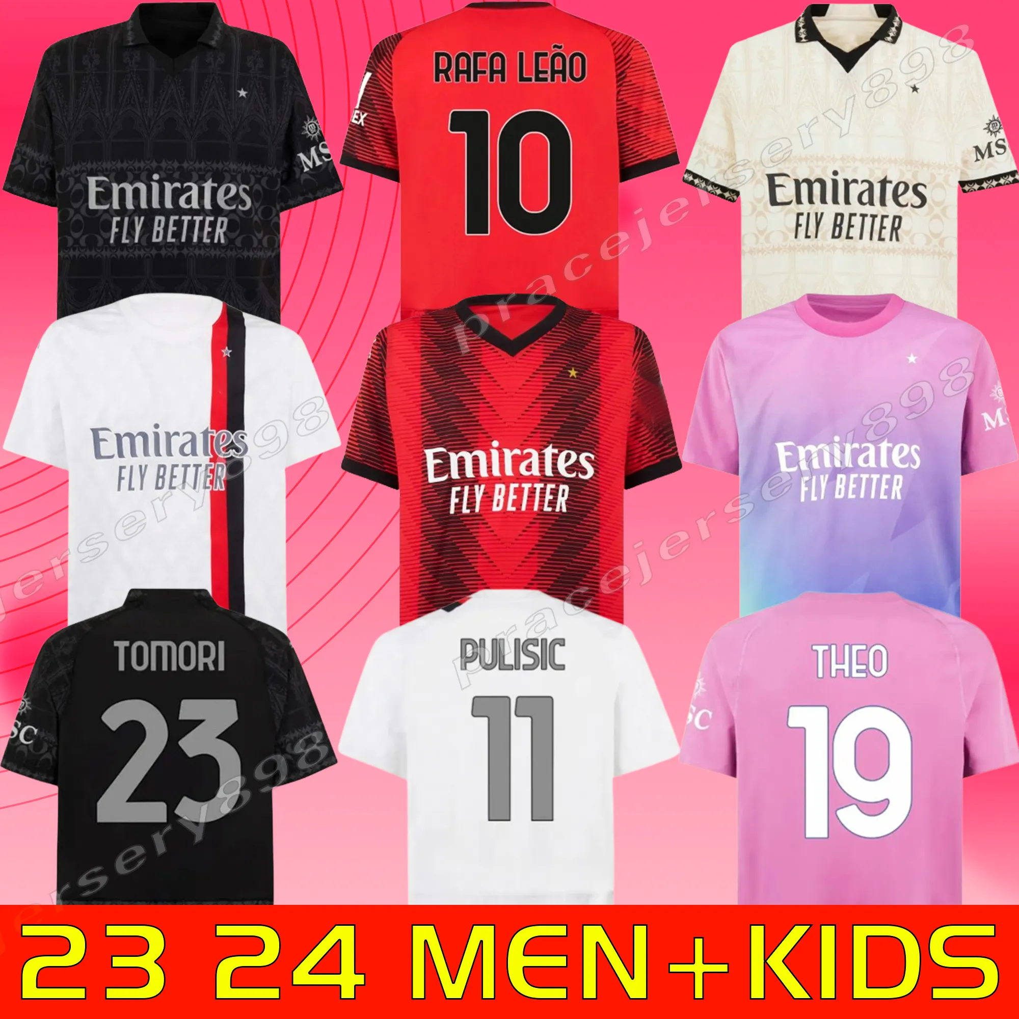 23 24 Maglia Milans Giroud Rafa Leao Pulisic 4: e Soccer Jersey Kid Kit 2023 2024 Home Away 3rd Football Shirts Calcio Maillot Tomori Theo Pleasures Fourth AC