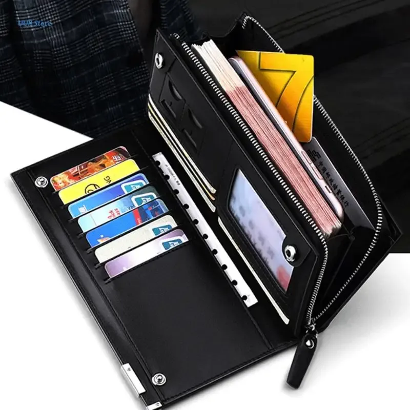 Portefeuilles Men Wallet Vintage PU Leather Long Purse Bifold Business Coin Pocket met ritssluiting