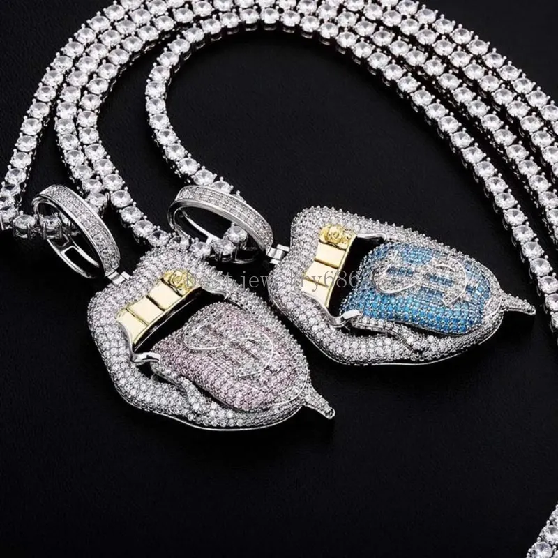 Ins Big Mouth Spitting Us Dollar Exaggerated Modeling Personalized Hip Hop Pendant Full of Zircon Trendsetter Necklace Bling Gemstone Bijoux