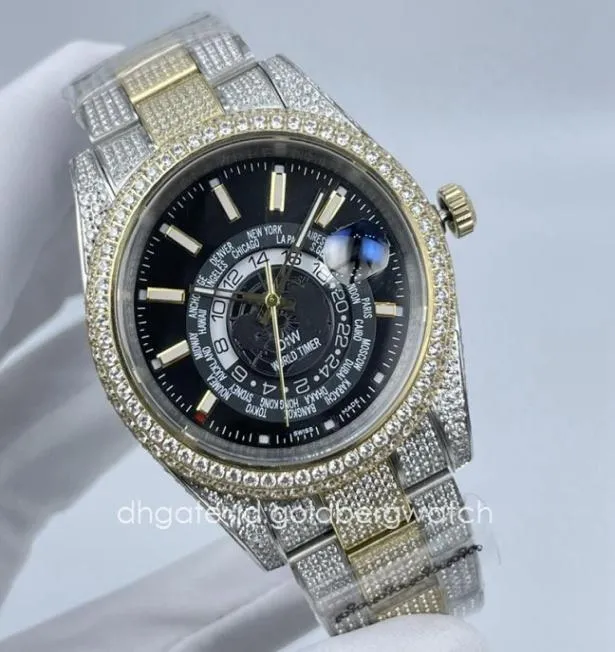 Luxury -kwaliteit modebedrijf heren Watch Sky 326933 326934 Ice Out Diamond Watch Sapphire Glass Skeleton Face 42mm automatische MOV8207804