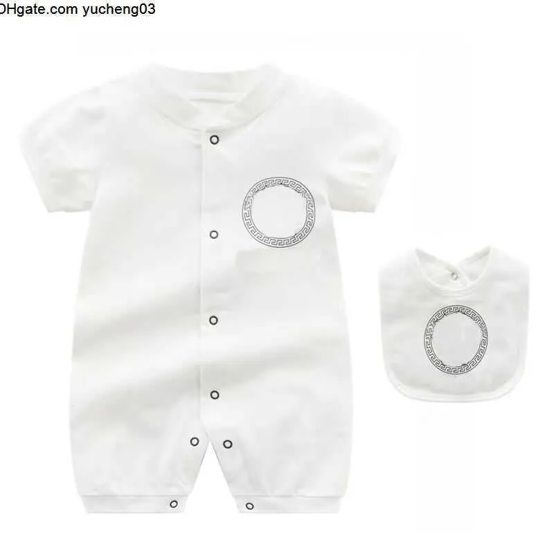 Rompers Kids Designer Bib 2 Piece Set Baby Boy Girl Summer Short-sleeved Combed Cotton Clothes Top Quality Newborn Jumpsuits 0-24months
