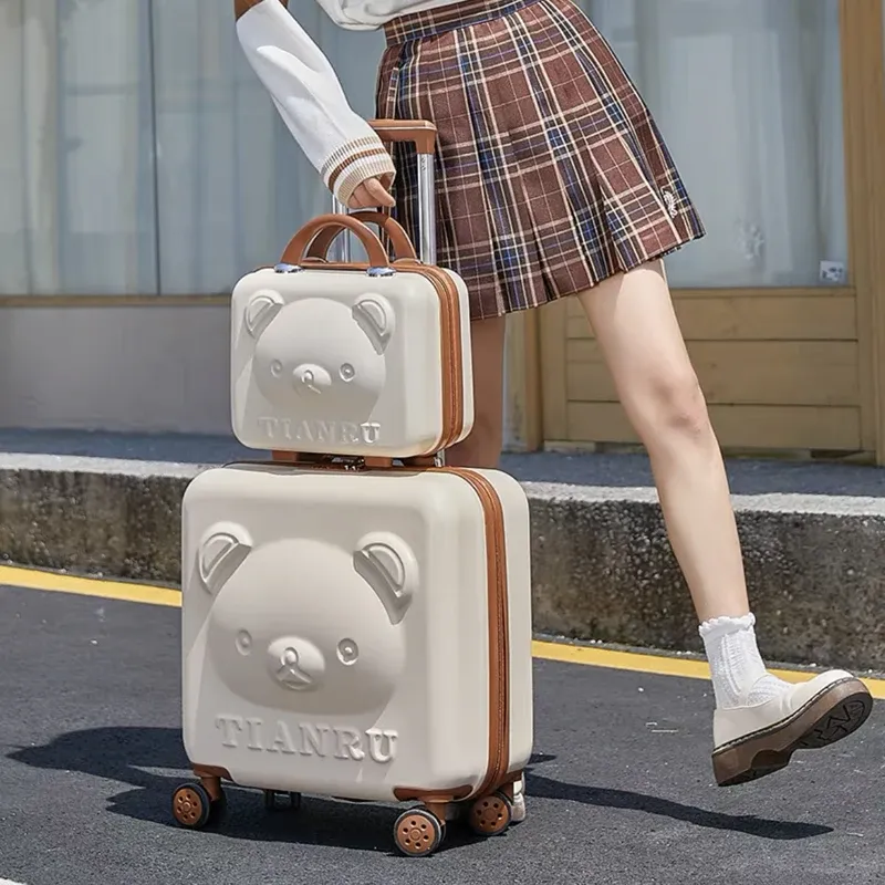 Bagage 2023 Ny tecknad rese resväska med handväska 20 tum flickor vagn väska mode kvinnor resväska rullande bagageuppsättning