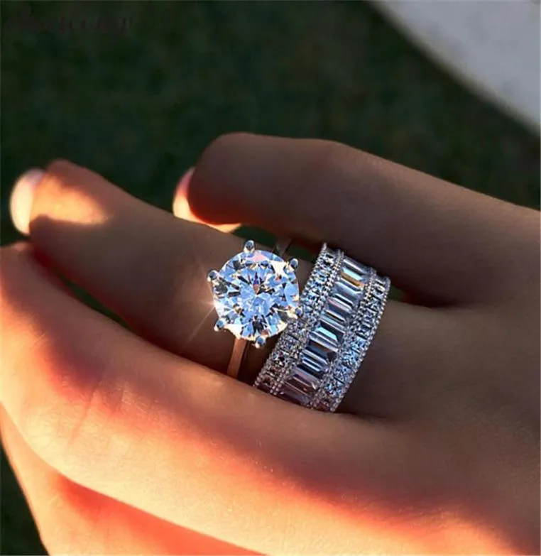 Ringos de cluster Vintage 3ct Laboratório Diamante Ring Sets Real 925 Sterling Silver Engagement Ward Wear
