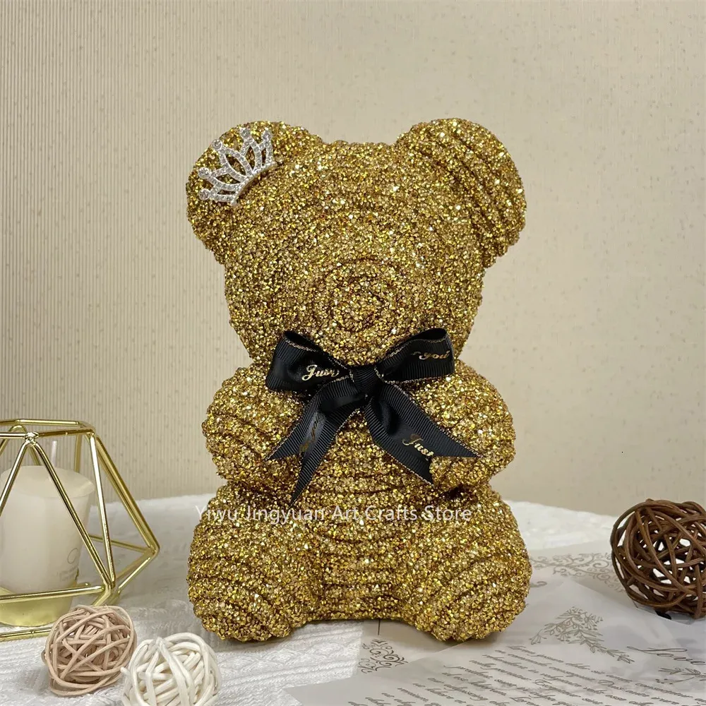 25 cm Diamond Bear Valentijnsdag Moederdag Geschenken Diamond Rose Teddy Bear Party Decoratie Kerstmis ornament Bruiloft Geschenk 240403