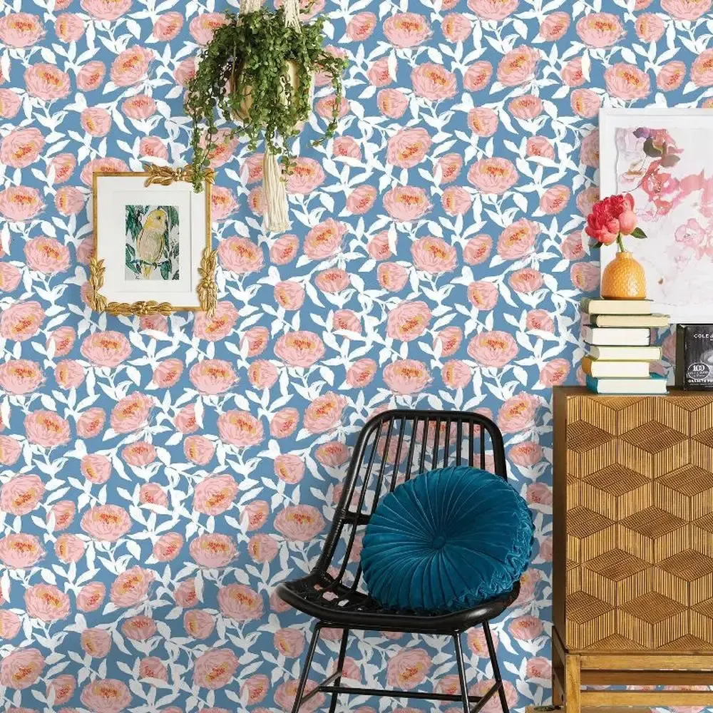 Bluewhite bloemenschil stick wallpaper herpositioneerbaar diy accent muurbekleding voor badkamer keuken gemaakt in VS 240415
