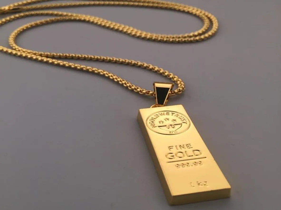 Pendanthalsband Mens Fashion Rectangular Square Bar Necklace Gold Color Hip Hop Chain Boy Gift5511590