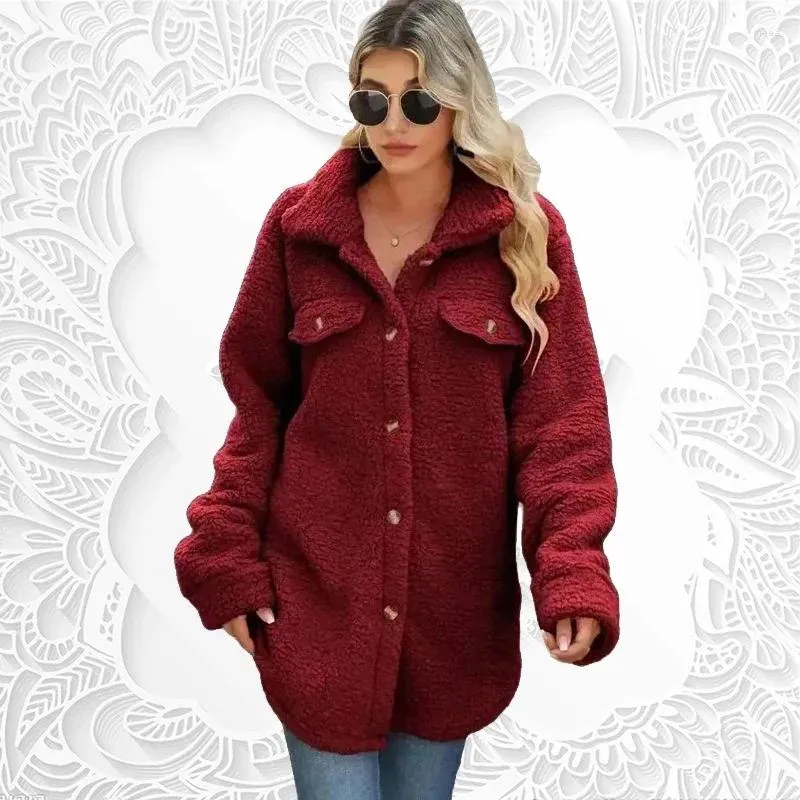 Giacche da donna Autunno inverno polo collare lungo manicotto a petto sciolto tasca falsa non stirare peluche