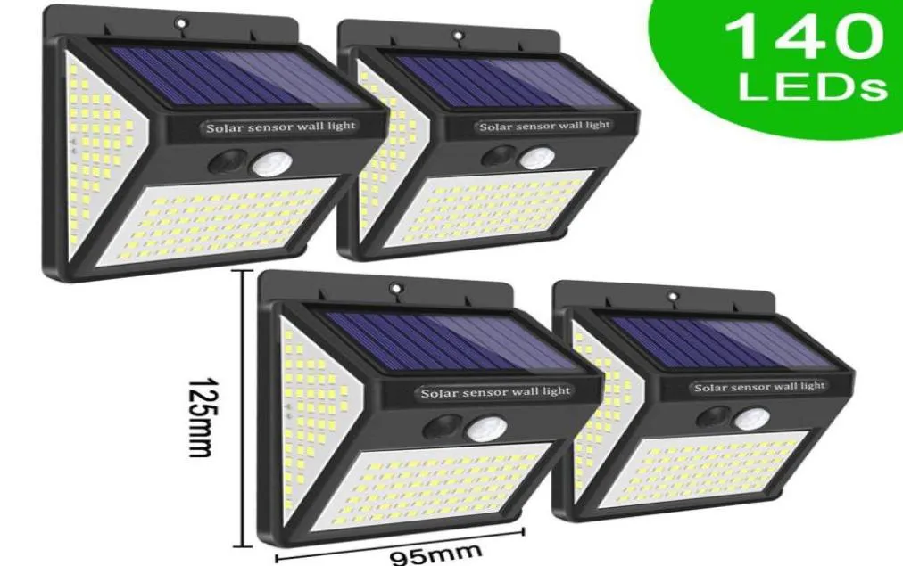 Stokta 140 LEDS Güneş Işık 3 Mod Su Geçirmez IP65 LED güneş lambası PIR hareket sensörü LED Bahçe Işık Açık Yol Duvar Lambaları7562584