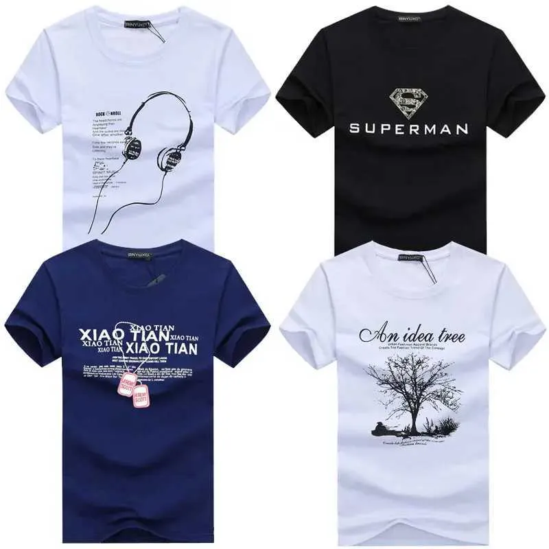 T-shirts voor heren Texiwas 4pcs Nieuw modemerk trend print slanke fit t-shirt mannen tee o-neck casual heren t-shirt katoen t shirts plus size m-5xl J240419