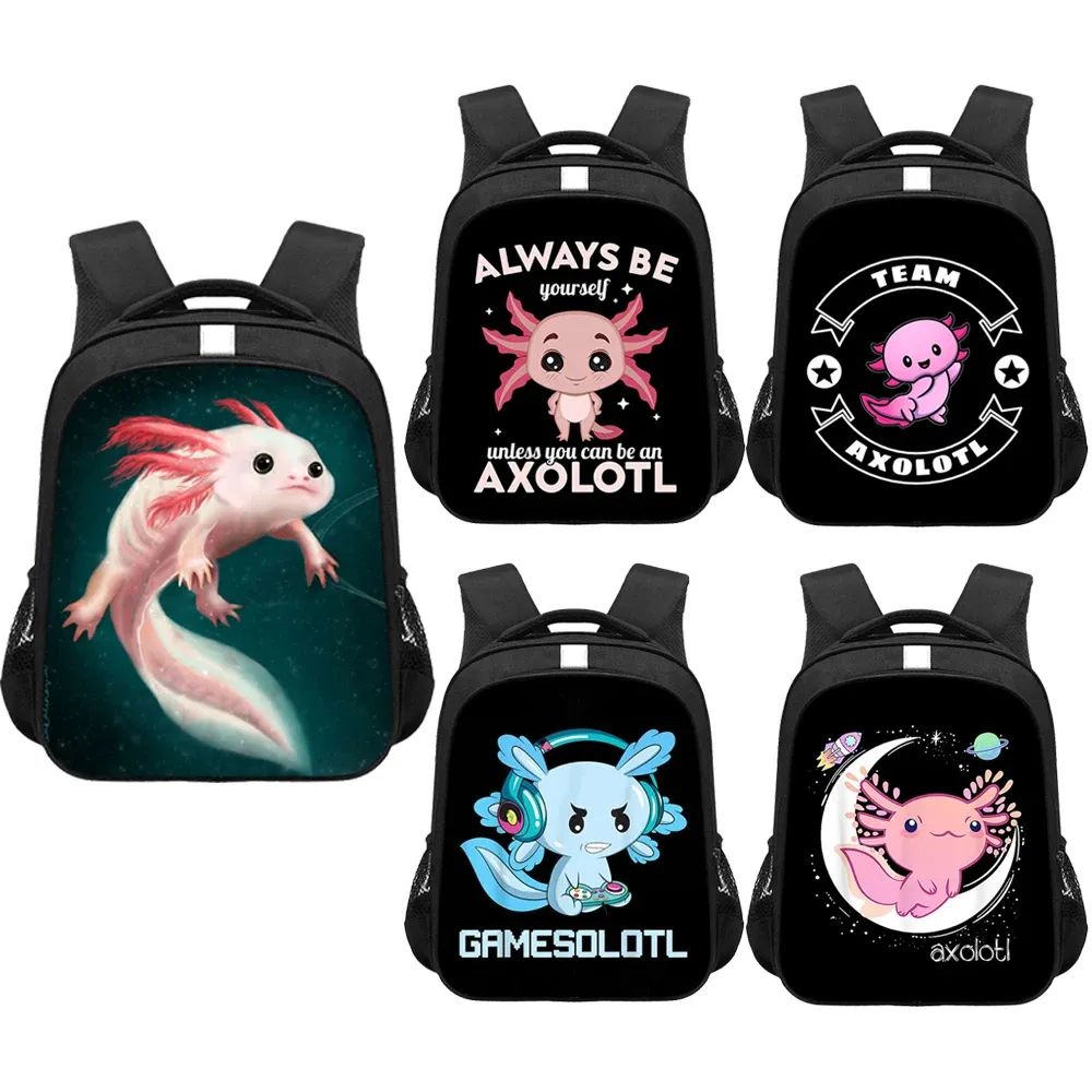 Backpacks Cartoon Pet Salamander/Axolotl Print Backpack Children School Bags Boys Girls Kindergarten Bag Student Kids Bookbag Gift