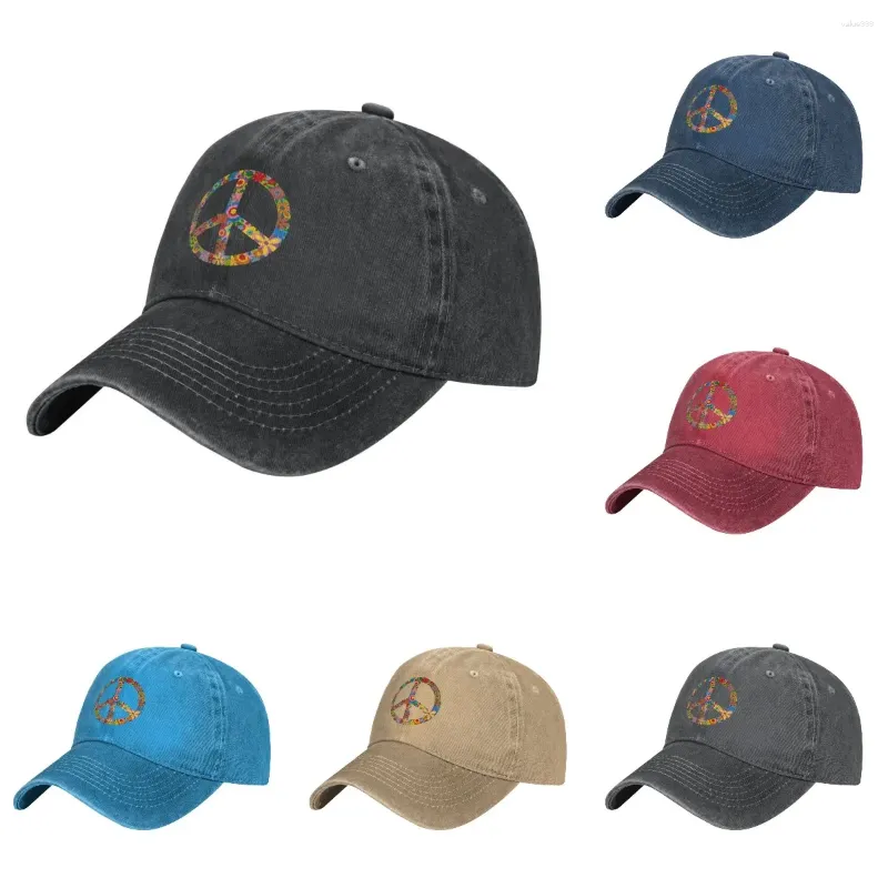 Berets Peace Sign World Love Flowers Hippie Cotton Wash Baseball Cap For Men Women Vintage Dad Hat Adjustable Lightweight Polo Style