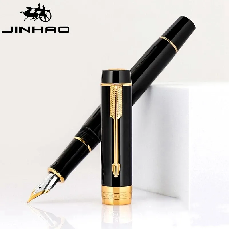 Ручки Jinhao 100 Century Mini Feathers Cliather Fountain Pend Высококачественная черная смола F0,5 мм Goldplated Nib Office School Написание чернила ручка