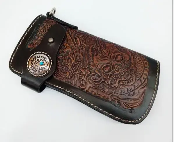 Wallets Free Shipping,punk type tanning cowhide skeleton wallet,men's cool purse,Indian multifunctional waist pack.leather bag.sales.