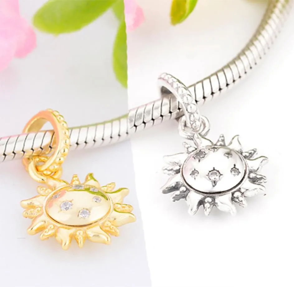 925 perle d'argento sterling fascino scintillante al ciondolo da sole scintillante adatto per braccialette donne accessori per gioielli fai -da -te9710909