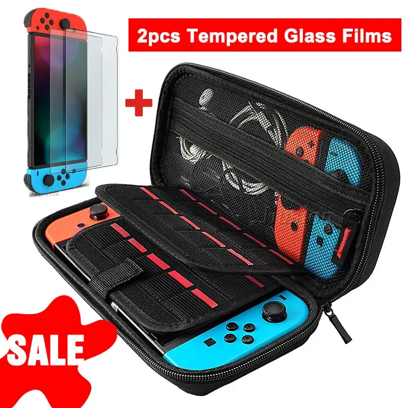 Cases Hard Shell Carrying Bag For Nintend Switch EVA Case with 2PCS Tempered Glass Films for Nitendo Switch NS Console Game Accessory